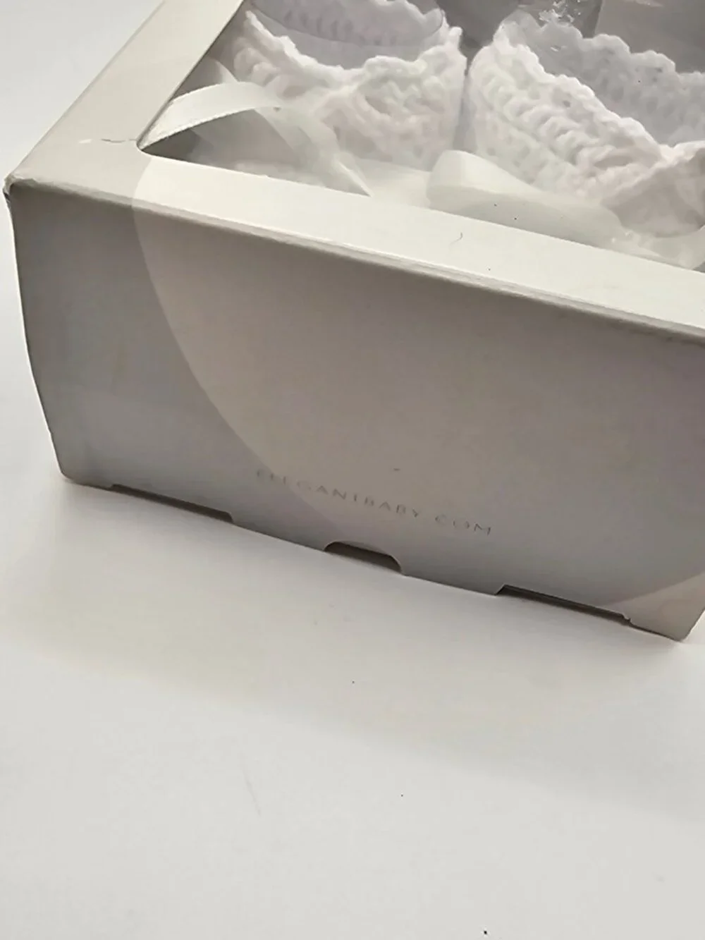 Elegant Baby White Christening Crochet Knit Booties 0-6 Months Gift Box